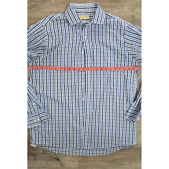 Michael Kors Dress‎ Shirt Mens 16 1/2-34/35 Blue Purple Plaid Non Iron - Picture 5 of 8